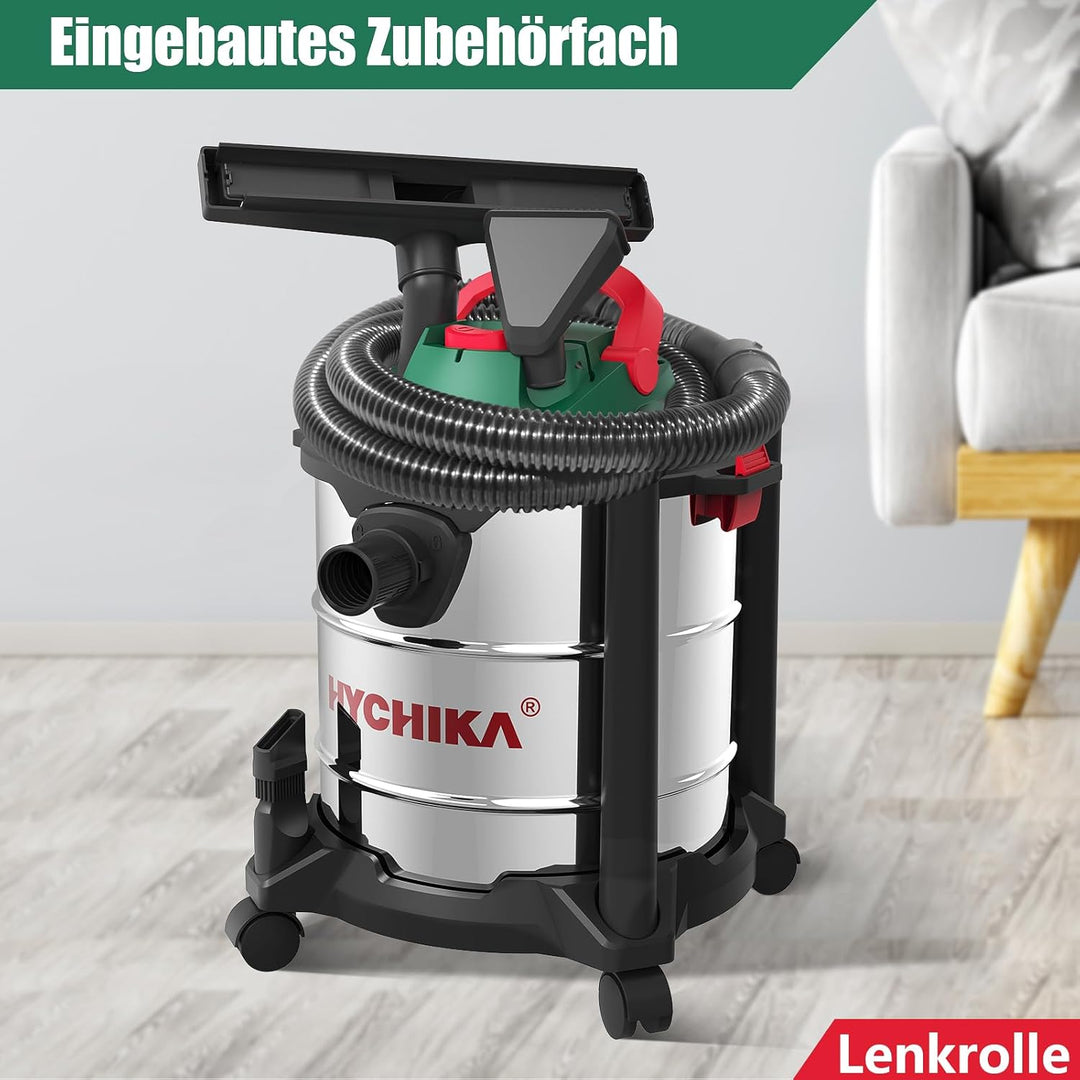 HYCHIKA Nass Trockensauger, 1200W Industriestaubsauger 20L Edelstahlbehälter, Nass- & Trockensauger