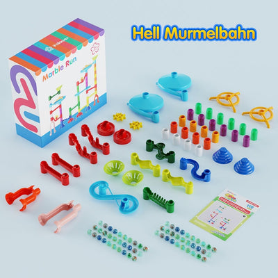 Murmelbahn Kinderspiel - 110PCS Mehrfarbige Kugelbahn Marble Run Set mit Spannende Bahnelementen und