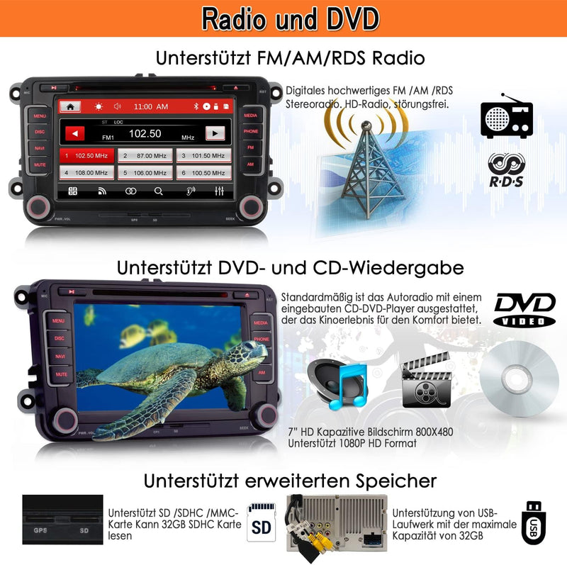 iFreGo 7 Zoll 2 Din Autoradio+Rückfahrkamera Für Volkswagen Seat und Skoda,Autoradio Bluetooth GPS N