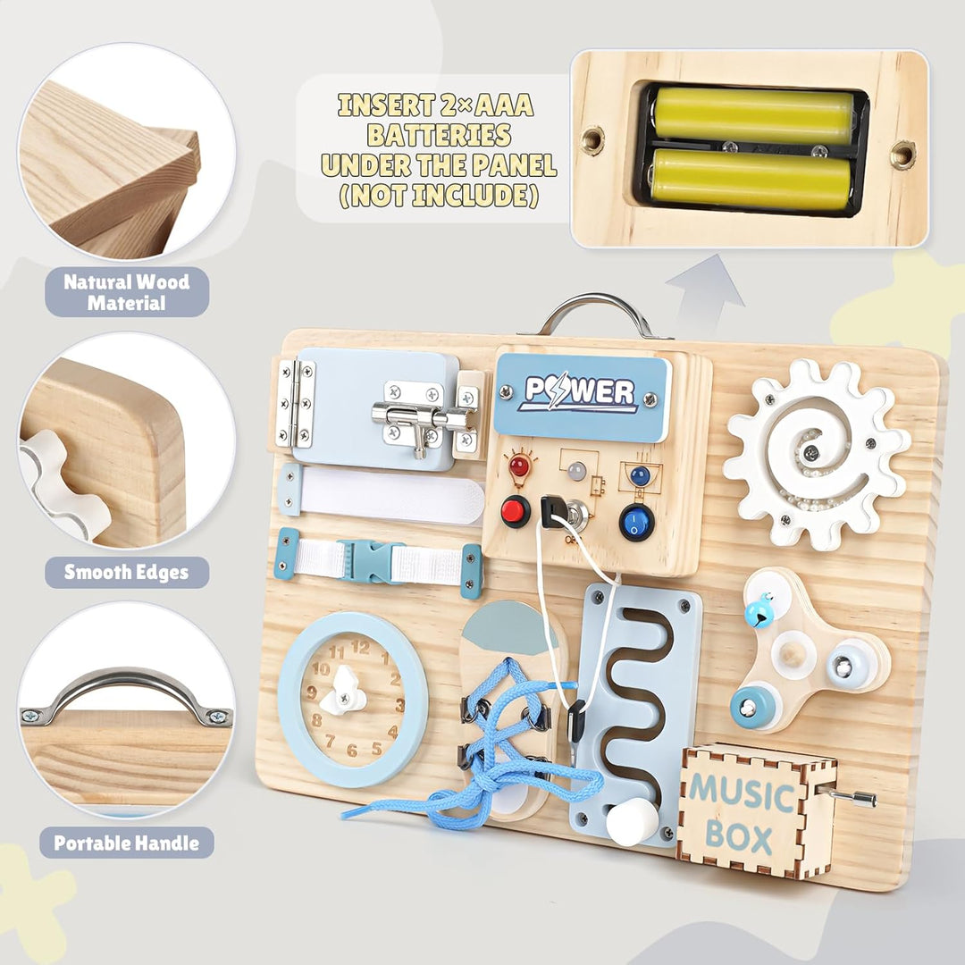 Joyreal LED Montessori Busy Board - Motorikbrett ab 18M+ Monate Activity Board Motorikboard Montesso