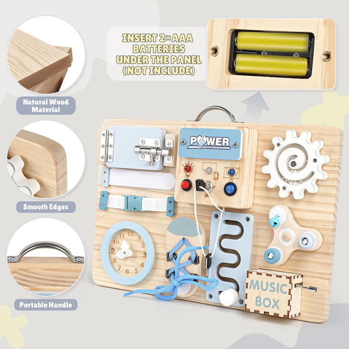 Joyreal LED Montessori Busy Board - Motorikbrett ab 18M+ Monate Activity Board Motorikboard Montesso