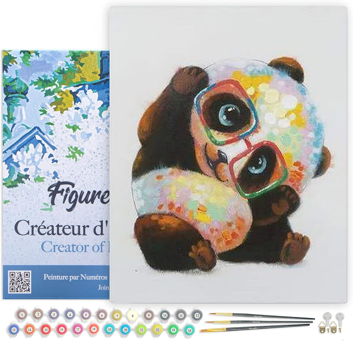 Figured'Art Malen Nach Zahlen Erwachsene Mit Rahmen Panda und Brillen - Paint by Numbers Basteln DIY