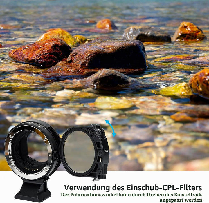 JJC EF - EOS R Adapter mit Drop-In C-PL + Variablem ND Filter, ersetzt Canon Drop-In Filter Mount Ad