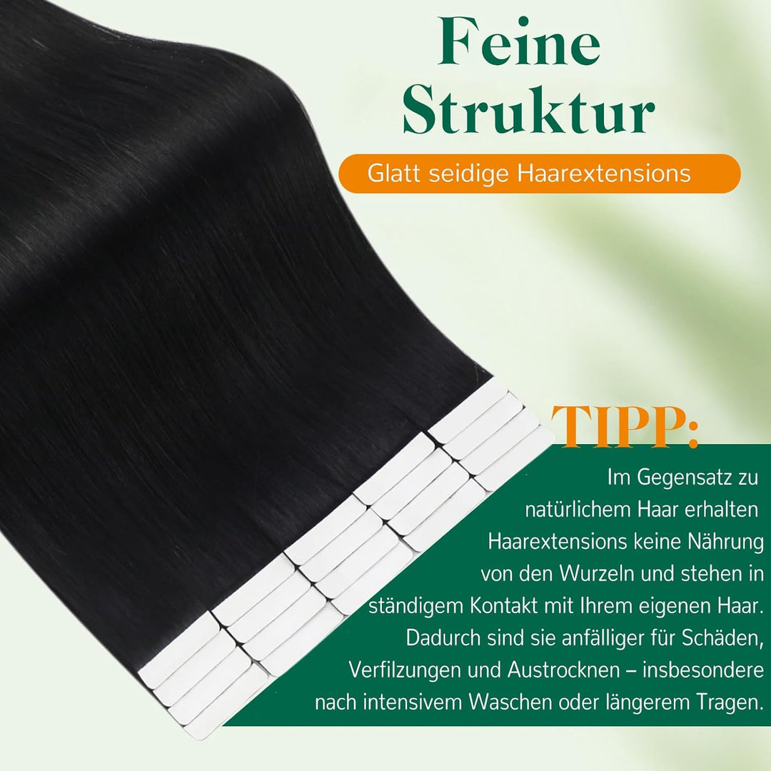 Easyouth Tape on Extensions Echthaar Haar Extensions Tape Echthaar Farbe Pechschwarz 12 Zoll 30g Tap