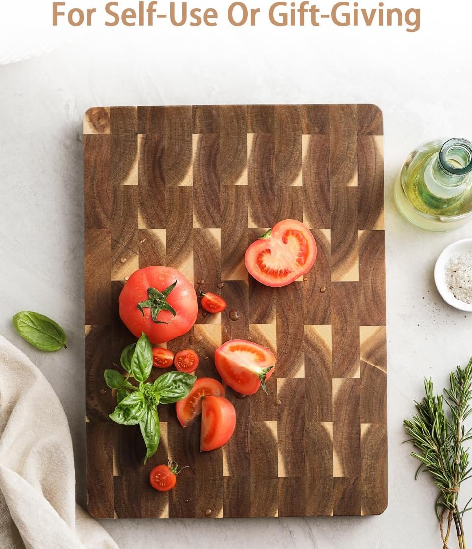 HEZHEN Akazienholz Hackbretter, Hirnholz Schneidebrett,Servierbrett, Rutschfesten Füssen,Eingebauten