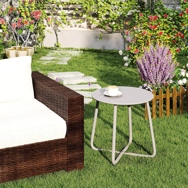 HollyHOME Beistelltisch Outdoor Gartentisch Balkontisch, Runder Patio Beistelltisch Kaffeetische Nac