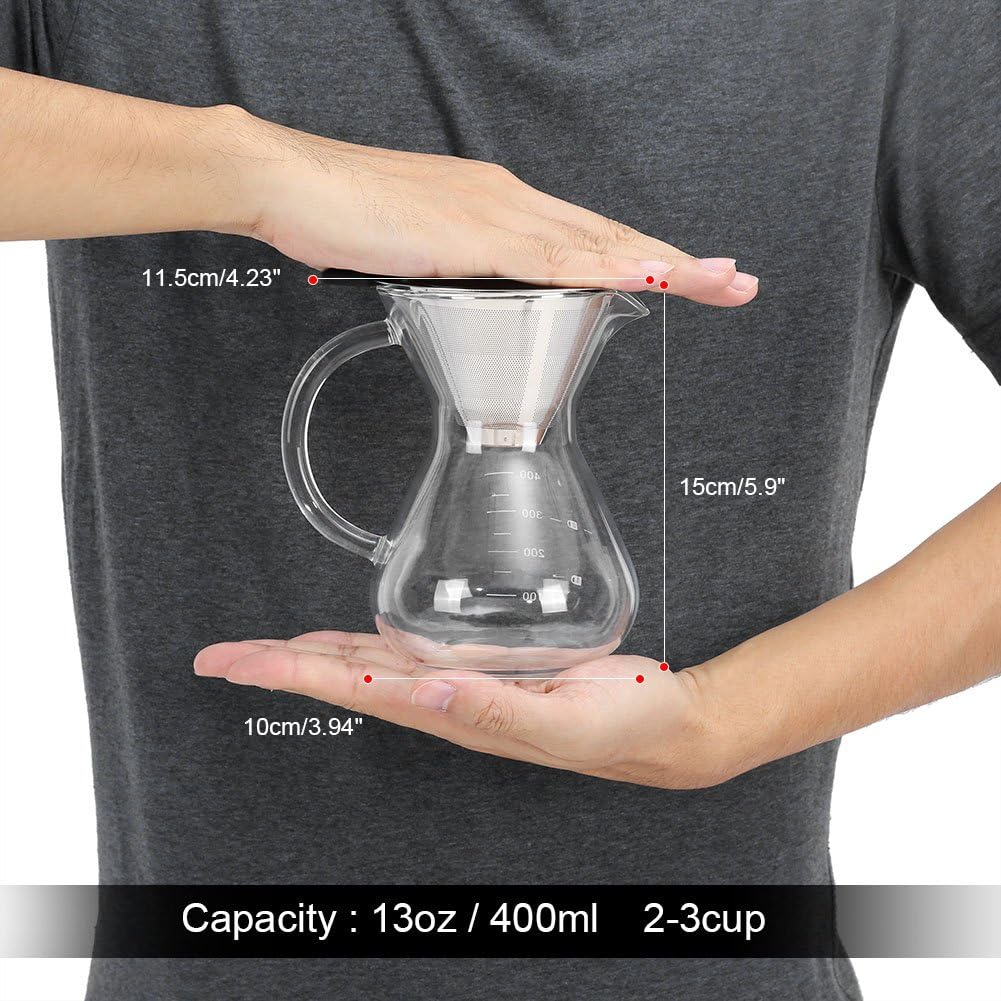 Pour Over Kaffeebrüher für Filterkaffee - Handfilter Kaffeebereiter mit Skala & Edelstahlfilter für
