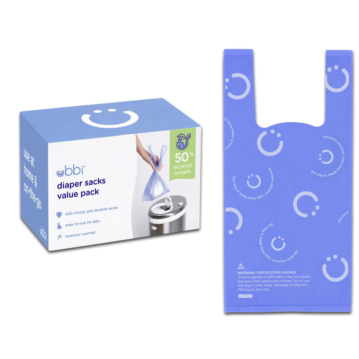 Ubbi Disposable Nappy Sacks, Lavender Scented, Easy-To-Tie Tabs, Baby Nappy Disposal, 400 Count 400