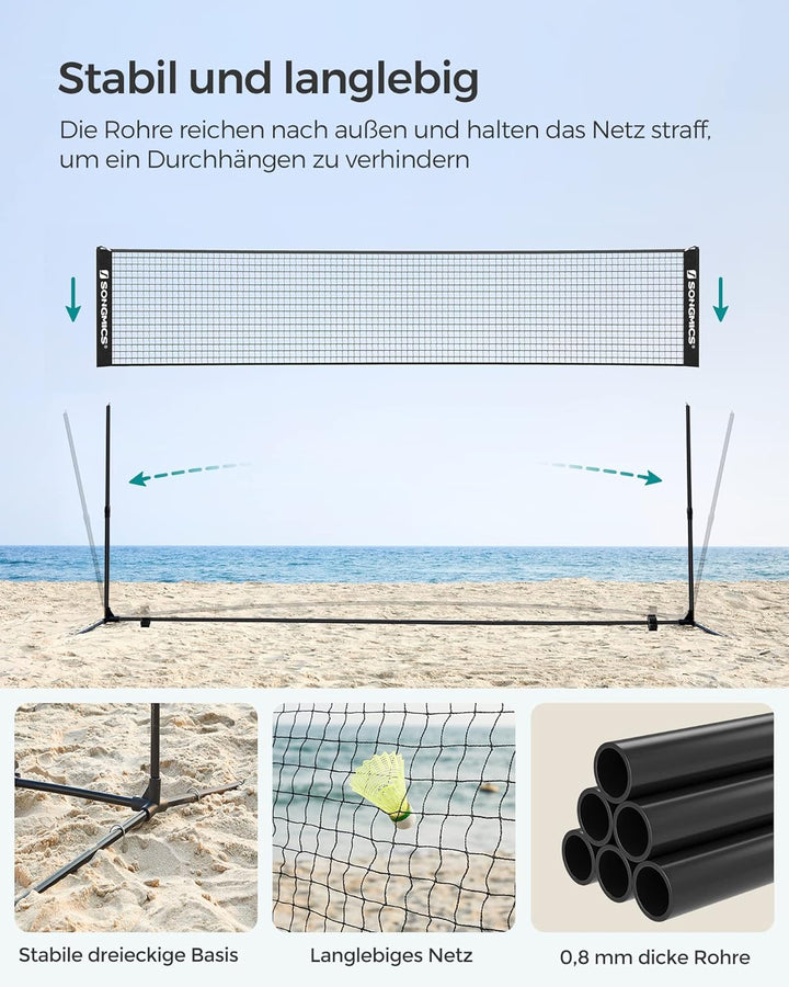 SONGMICS 3 m Badminton-Netz, Volleyballnetz, höhenverstellbare Stangen, tragbares Set für Tennis 4 m