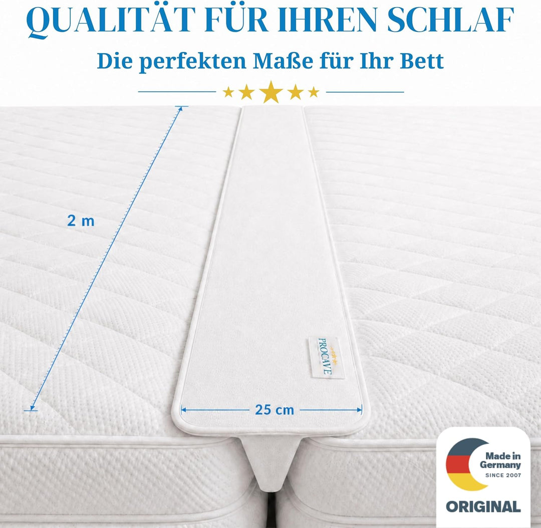 PROCAVE Liebesbrücke mit Frottee-Bezug 25 x 200 cm, ein Matratzen Ritzenfüller verbindet zwei Matrat