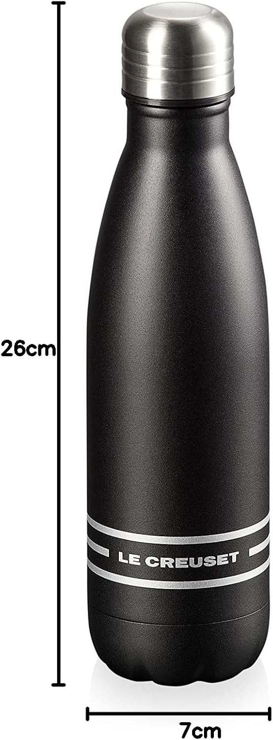 Le Creuset Trinkflasche, Edelstahl, 0.5 L, Schwarz Matt, 41208500000000, Schwarz Matt