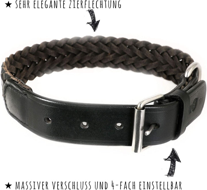 Monkimau Halsband für Hunde aus echt Leder geflochten verstellbar XL 47-58 cm L: 30mm x 65cm, L: 30m