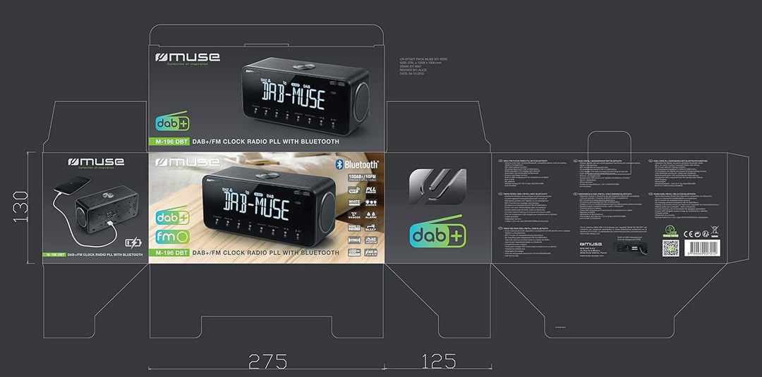 Muse ‎M-196 DBT | Radio-Wecker DAB+/FM PLL | Dual Alarm | Bluetooth | NFC | modernes Design mit Disp
