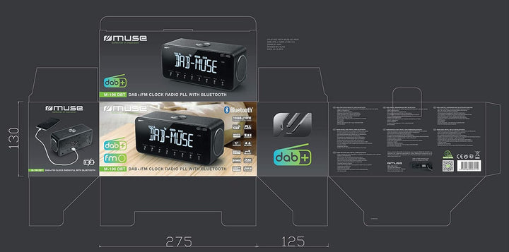 Muse ‎M-196 DBT | Radio-Wecker DAB+/FM PLL | Dual Alarm | Bluetooth | NFC | modernes Design mit Disp