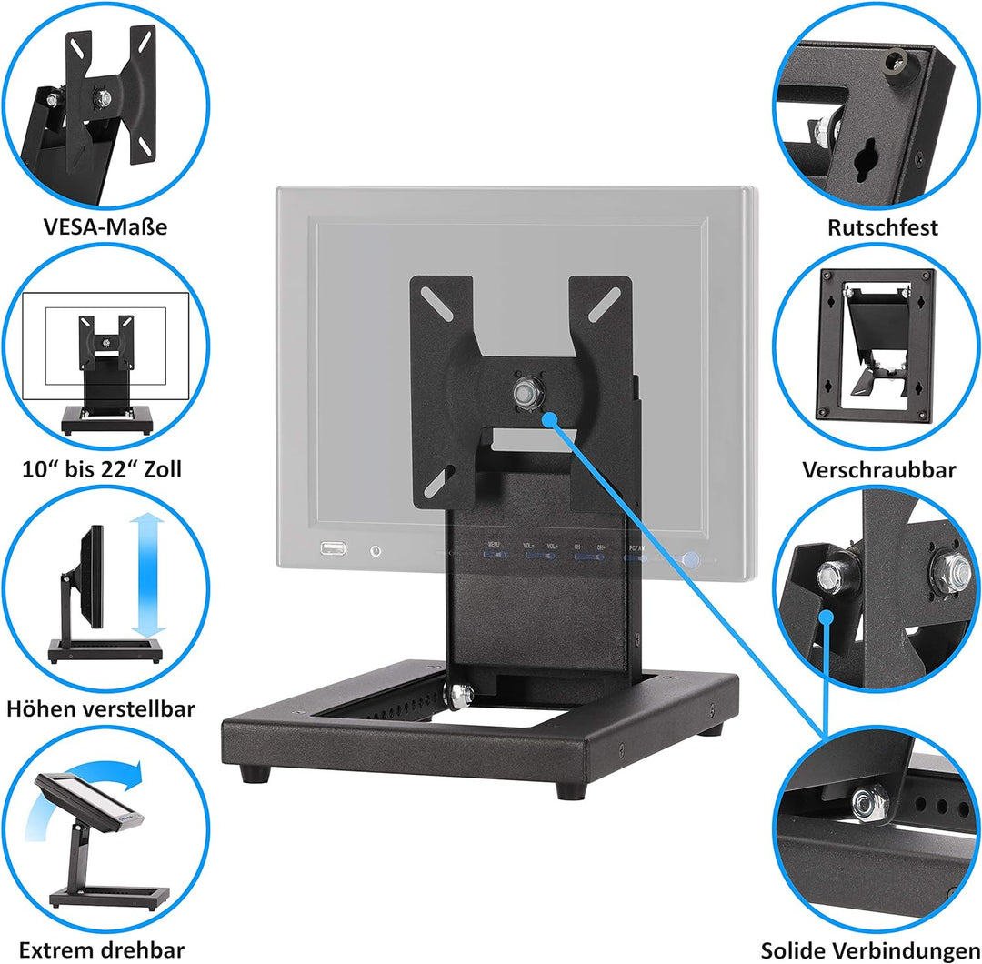 Robuste Metall-Halterung für Touchscreens, POS und PC Monitore / 10“- 22“ Zoll/verstellbar/Vollmetal