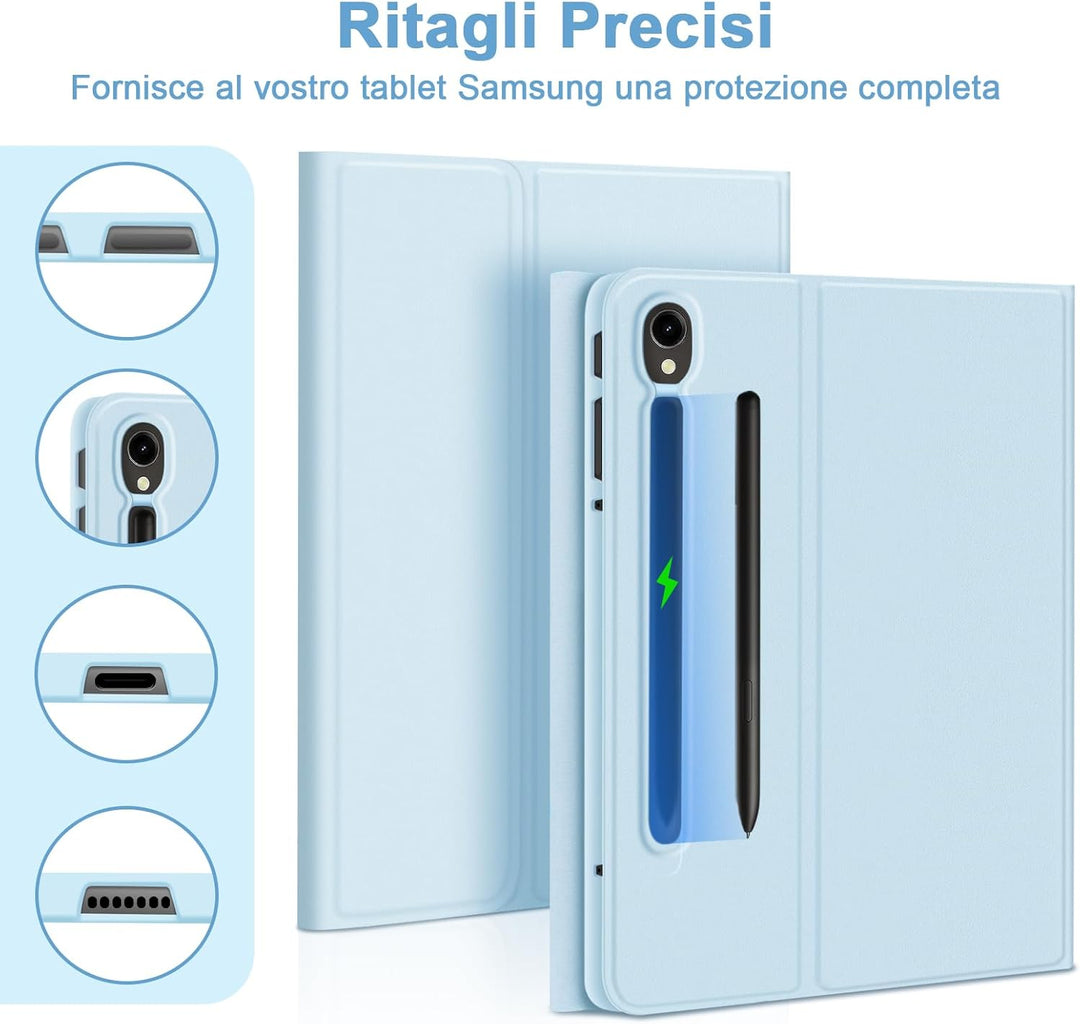 Bettdow für Samsung Galaxy Tab S9 FE+/S9+ 2023 Tastatur Hülle, Blau (Italienisch), Blau
