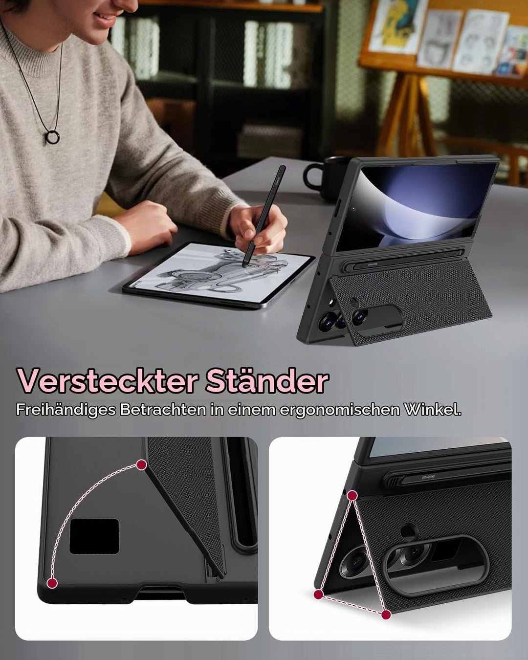 Miimall Kompatibel mit Samsung Galaxy Z Fold 5 Hülle mit S-Pen &amp; Stifthalter, [HD Displayschutz] Ult