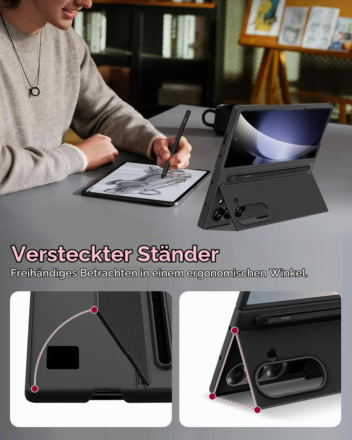 Miimall Kompatibel mit Samsung Galaxy Z Fold 5 Hülle mit S-Pen &amp; Stifthalter, [HD Displayschutz] Ult
