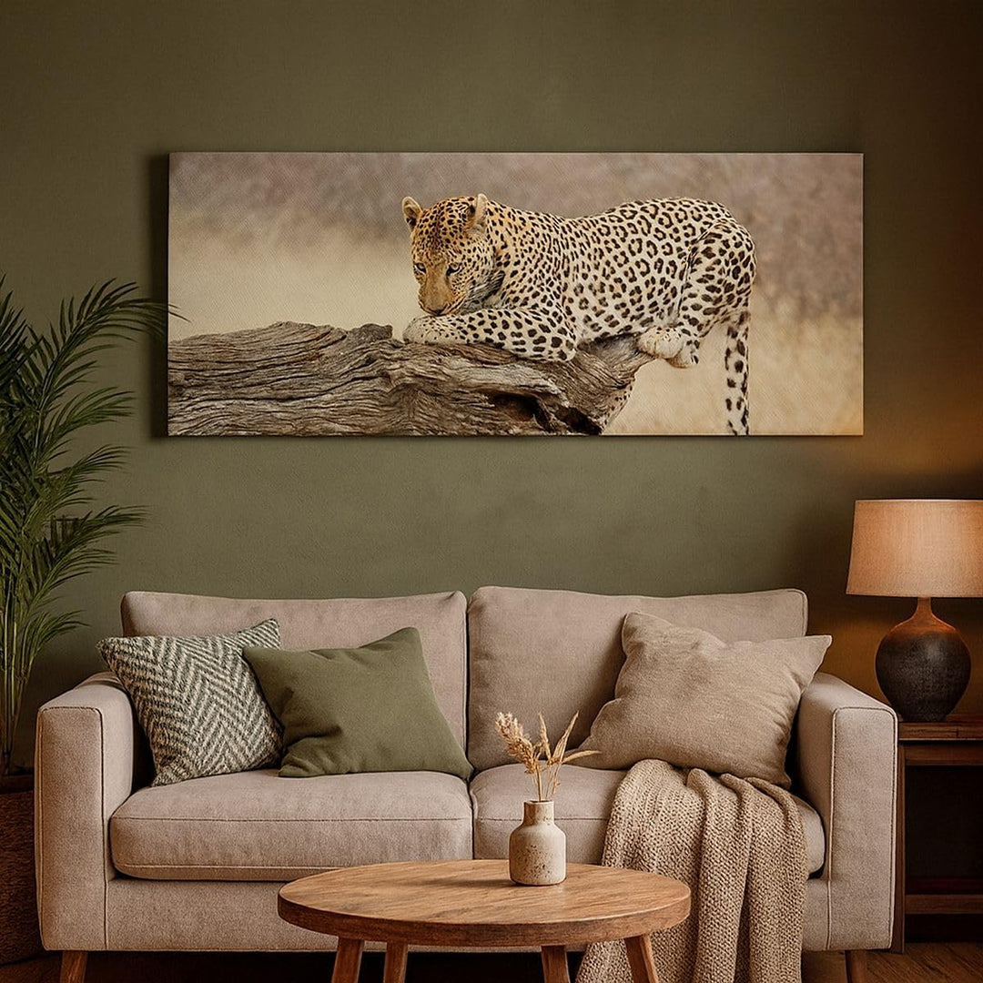 Wandbilder Dekoration Wohnzimmer Afrika Leopard Katze Safari Panorama Bilder auf Leinwand 120x50cm L