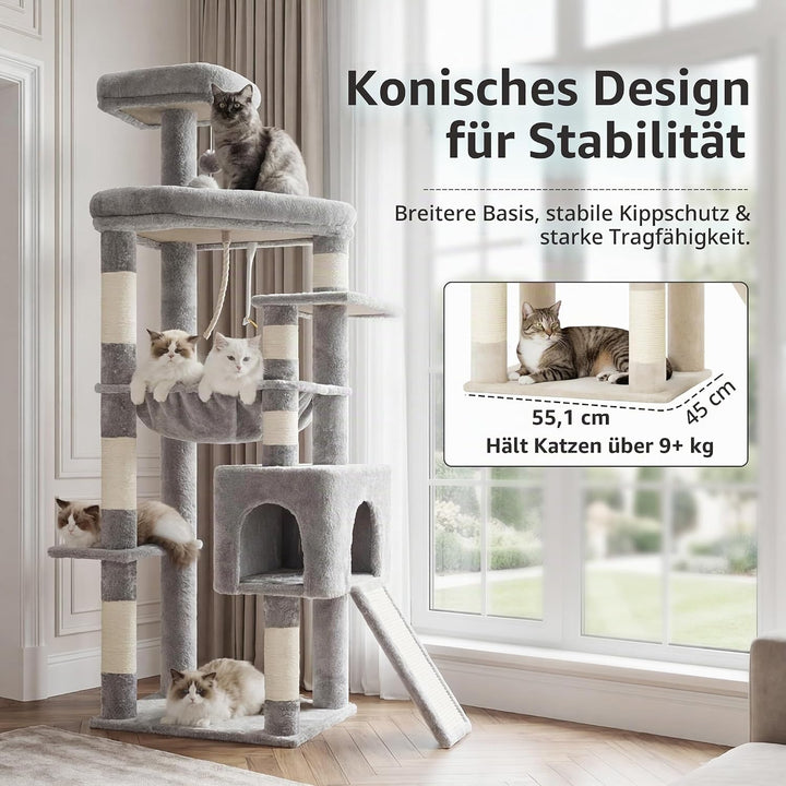 Heybly Kratzbaum, 163 cm Hoher Stabiler Katzenbaum Mit Verbreiterter Basis, Grossen Liegeflächen, Ex