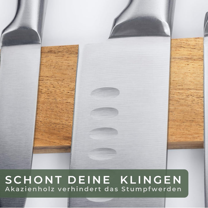WALDWERK Magnetleiste Messer (40x5cm) - Magnetleiste aus edlem Akazienholz - Messerhalter magnetisch