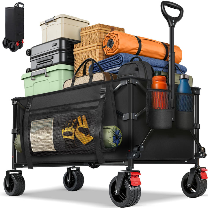 BELEEV Bollerwagen Faltbar mit Bremsen, Handwagen Faltbarer Gross XXXL | All Terrain Räder, Seitenta