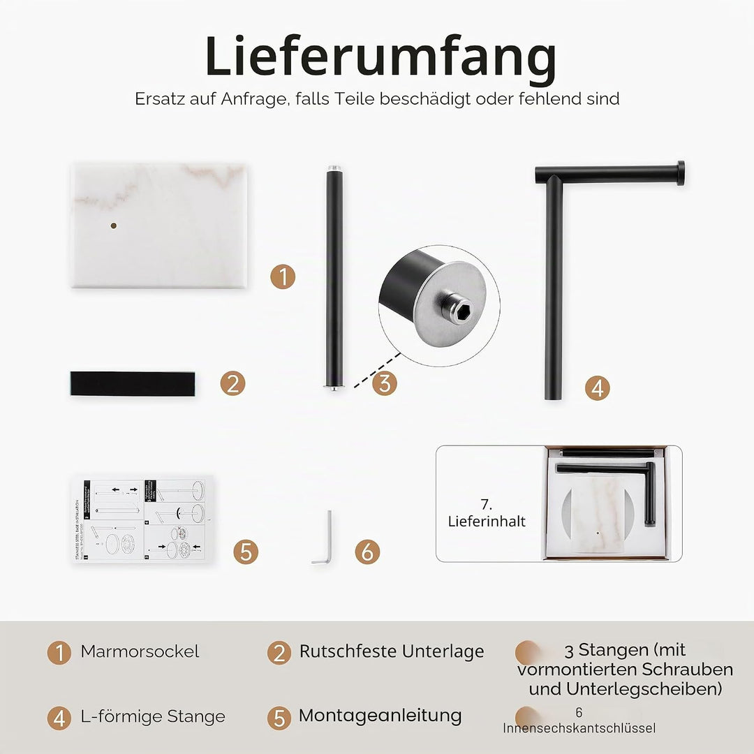 KES Toilettenpapierhalter Stehend Schwarz Klopapierhalter Edelstahl SUS304 Klorollenhalter Marmor To