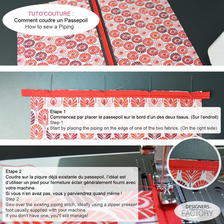 Set aus 6 baumwolle Paspelband - Einfach zu nähen und ideal zum Veredeln Ihrer Kreationen. (Satz mit