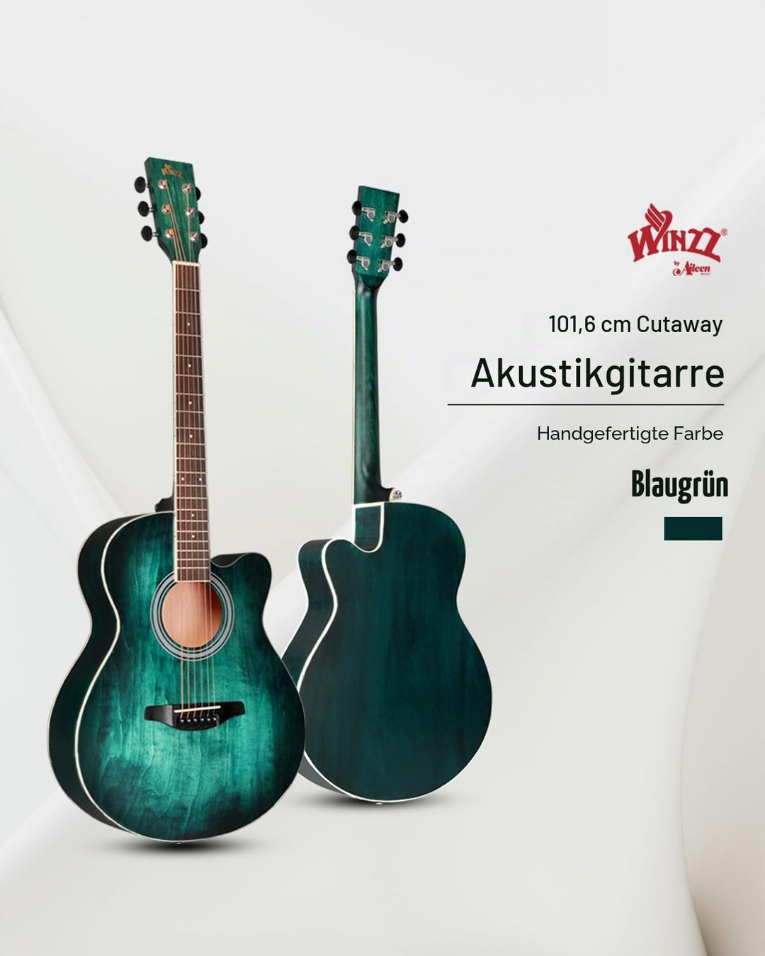 Winzz Akustikgitarre Blau-grün, Westerngitarre 40 Zoll, Gitarre Anfänger Set mit Gitarrenständer, Gi