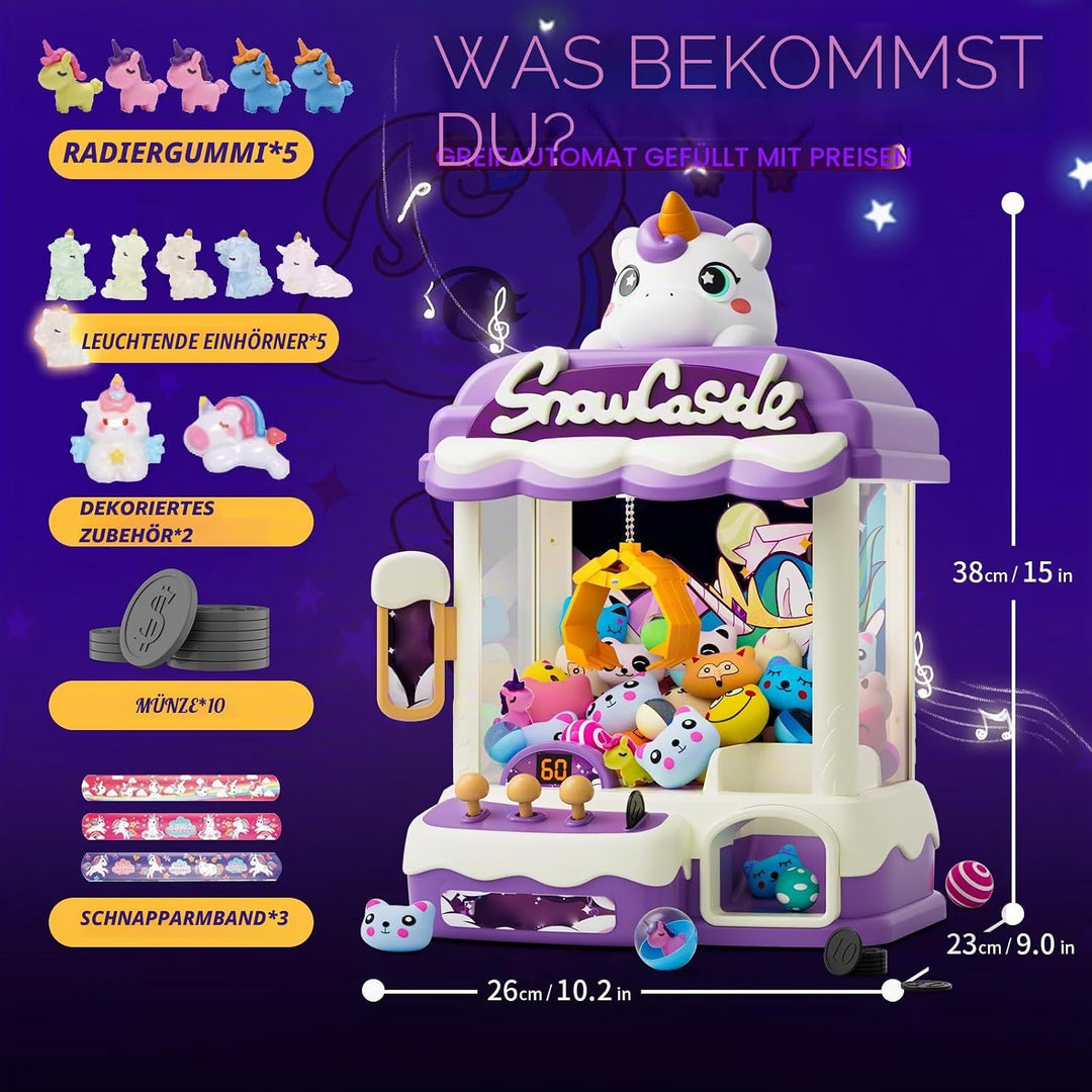 Skirfy Greifautomat für Kinder, Einhorn-Spielzeug für Mädchen ab 6 Jahren, Süssigkeitenspender, Arca