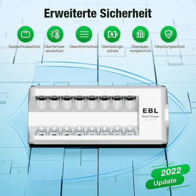 EBL Akku Ladegerät mit 4 AA Akku + 4 AAA Akku, Ladegerät für wiederaufladbare Batterien AA AAA NI-MH