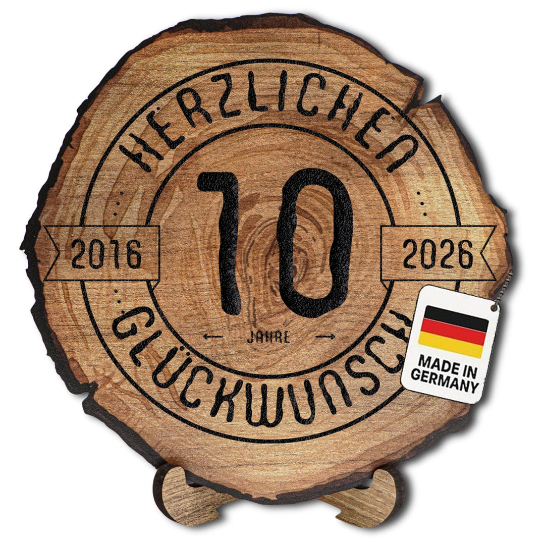 Baumscheibe mit Gravur für 10. Jubiläum – Firmenjubiläum Geschenk aus Holz – Dienstjubiläum Holz Ges