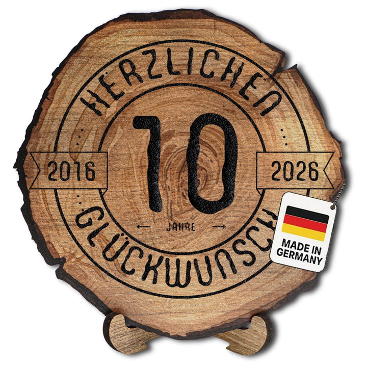 Baumscheibe mit Gravur für 10. Jubiläum – Firmenjubiläum Geschenk aus Holz – Dienstjubiläum Holz Ges