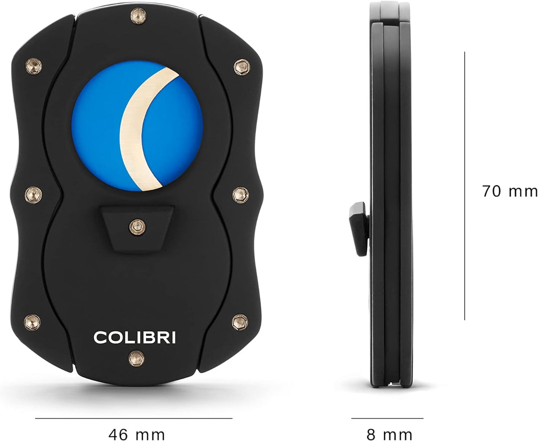 Colibri Cut | Doppel-Guillotine-Zigarrenschneider | Schwarz mit Blauen Klingen |Federauslöser | Bis