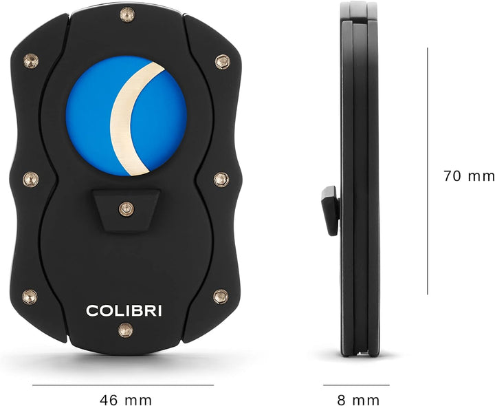 Colibri Cut | Doppel-Guillotine-Zigarrenschneider | Schwarz mit Blauen Klingen |Federauslöser | Bis