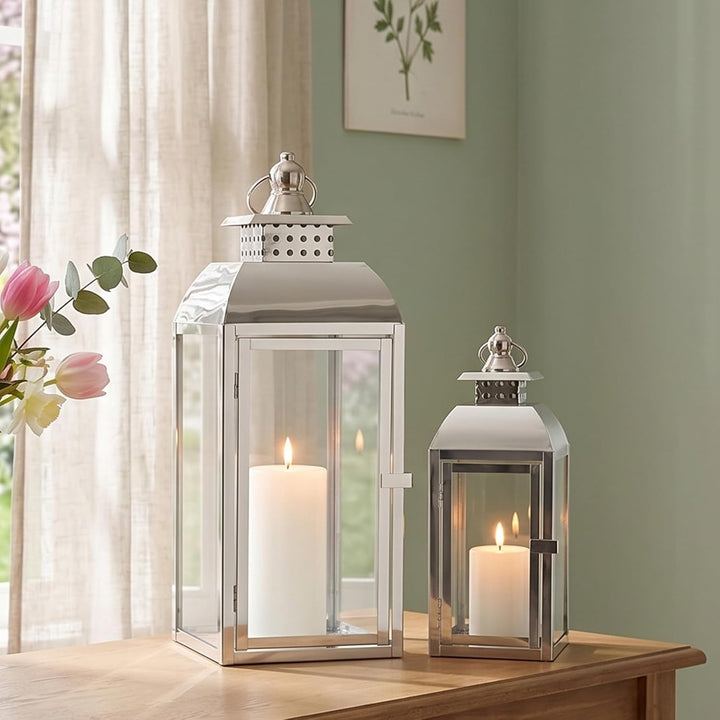 JHY DESIGN Edelstahl Hängende Kerzen Laternen, 52cm &amp; 38cm Hoch 2er Set Pagode Kerzenlaternen Grosse