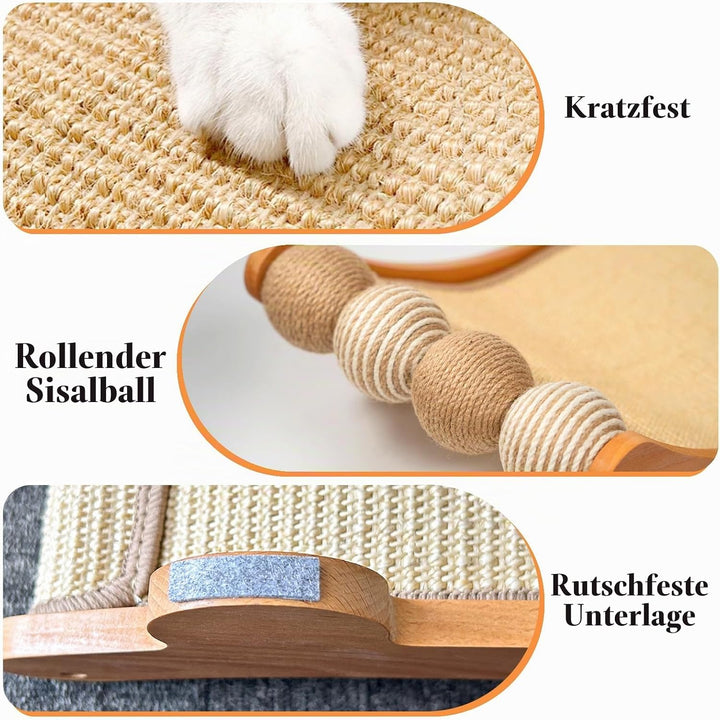 CheerPals Sisal Kratzbrett Katzen mit Sisalkugel - 160° Gebogenes Design, Massives Buchenholz &amp; Natü
