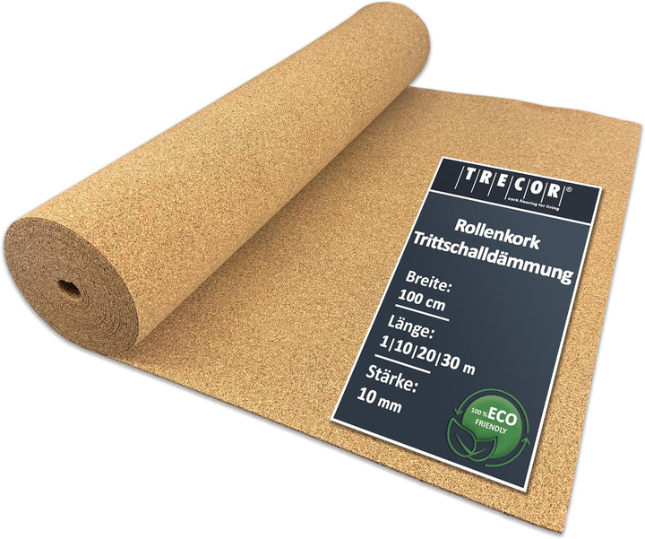 5 m² | Trittschalldämmung TRECOR Rollenkork - Stärke 10 mm - Akustik Tritt- und Gehschalldämmung für