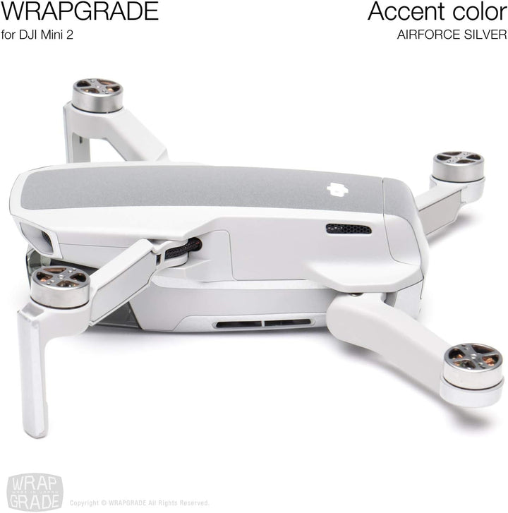 Wrapgrade Skin Sticker Set Kompatibel mit DJI Mini 2 | Akzentfarbe (AIRFORCE SILVER), Airforce Silve
