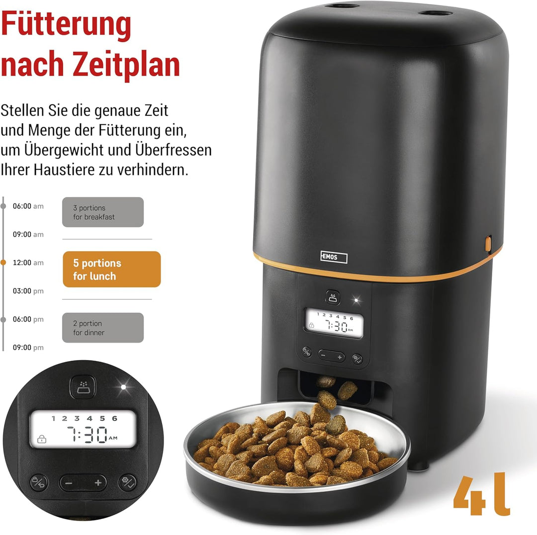 EMOS - Futterautomat 4 l - Pet Care Futterspender - Trockenfutter Automat für Katze & Hund mit Progr