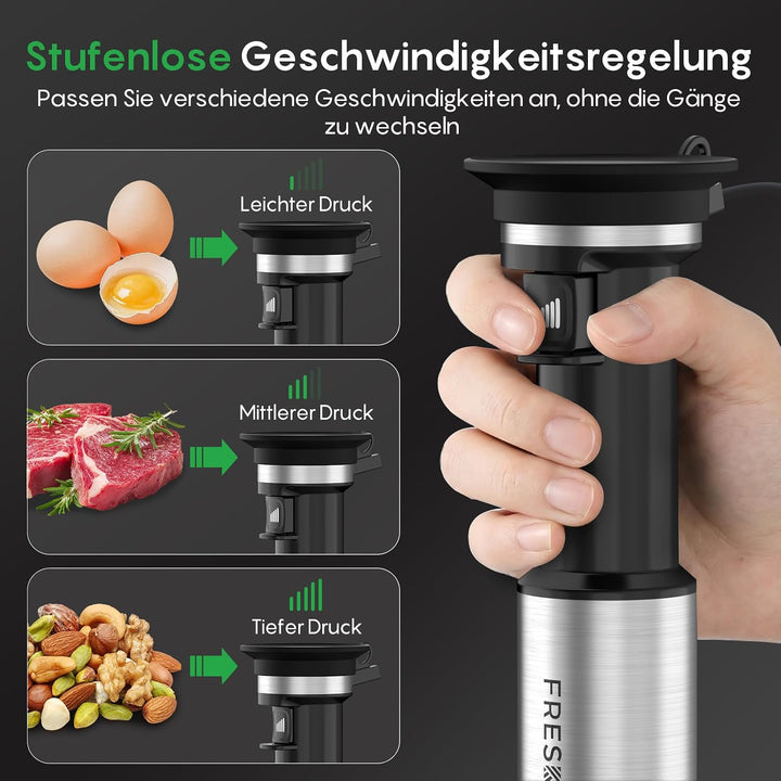 FRESKO Stabmixer 1000W, Pürierstab Edelstahl mit Schutzhülle für Kochgeschirr & 700 ml Messbecher, S