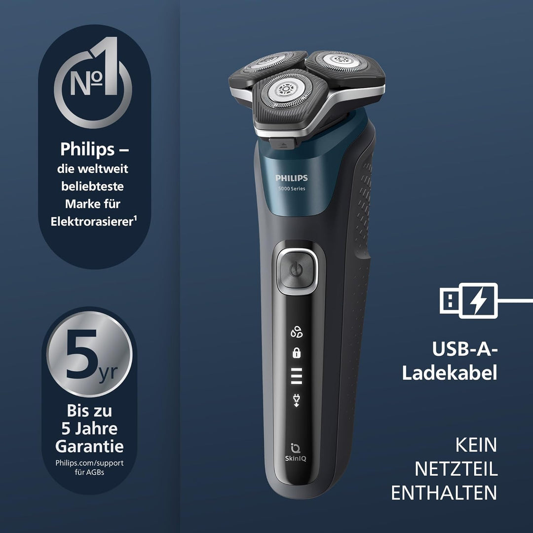 Philips Shaver Series 5000 – Elektrischer Nass- und Trockenrasierer mit SkinIQ Technologie, ausklapp