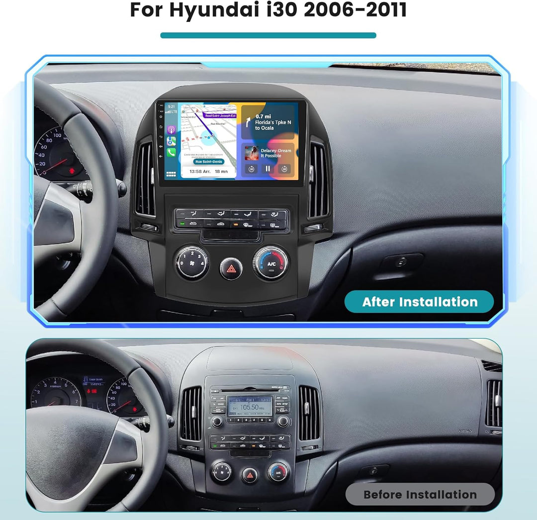 Hikity 2+64G Android 15 Autoradio Für Hyundai i30 2006-2011 mit Wireless Carplay Android Auto, 9 Zol