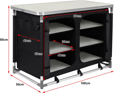 TRMLBE Campingküche Campingschrank Faltbar Reiseküche Zeltschrank mit Aluminiumgestell Staufächer Ou