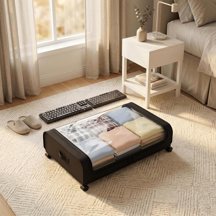 2 Stück Unterbett Aufbewahrungsbox mit Rädern Klares Fenster Rolling Unter Bett Metallschublade Deck