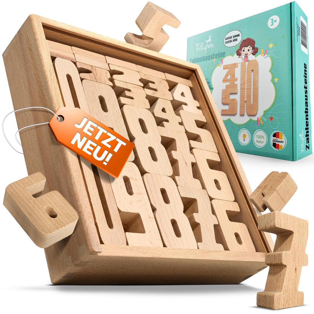 Filapen mathematisches Montessori Spielzeug I 62 Holz Bausteine aus Buche I Pädagogisches Lernspielz