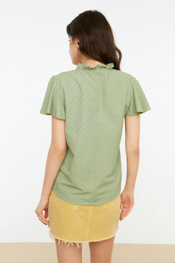 TRENDYOL Damen Woman Regular Standard Mandarin Collar Woven Blouse Hemd 34 Mint, 34 Mint