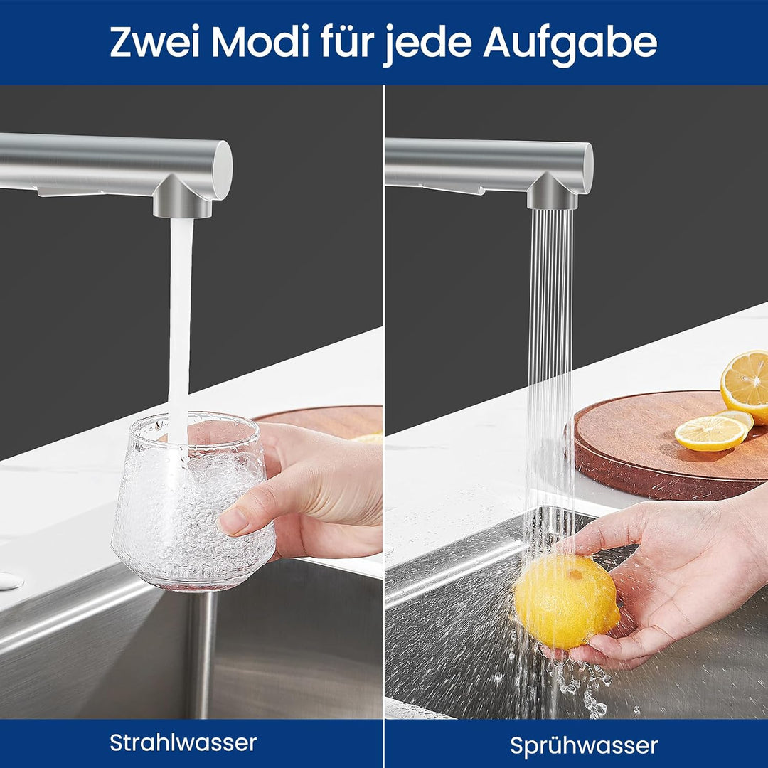 CECIPA Wasserhahn Küche Ausziehbar, Hochdruck Küchenarmatur Edelstahl, 360° Schwenk Armatur Küche, R