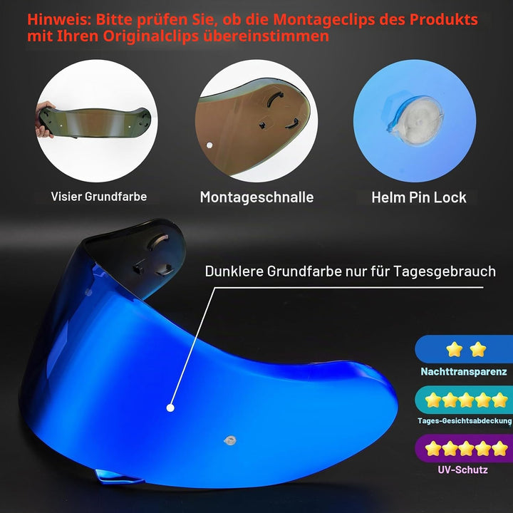 PSLER Helm Visier für Neotec 2 - Verspiegelt Helmvisier für Shoei Neotec 2 CNS-3 Getöntes Visier Mot