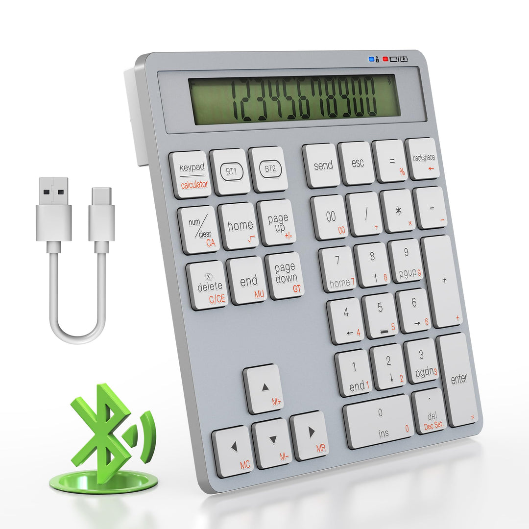 2-in-1 Ziffernblock Bluetooth- 34 Tasten Nummernblöcke mit Taschenrechner für PC/Laptop/Handy/iPhone